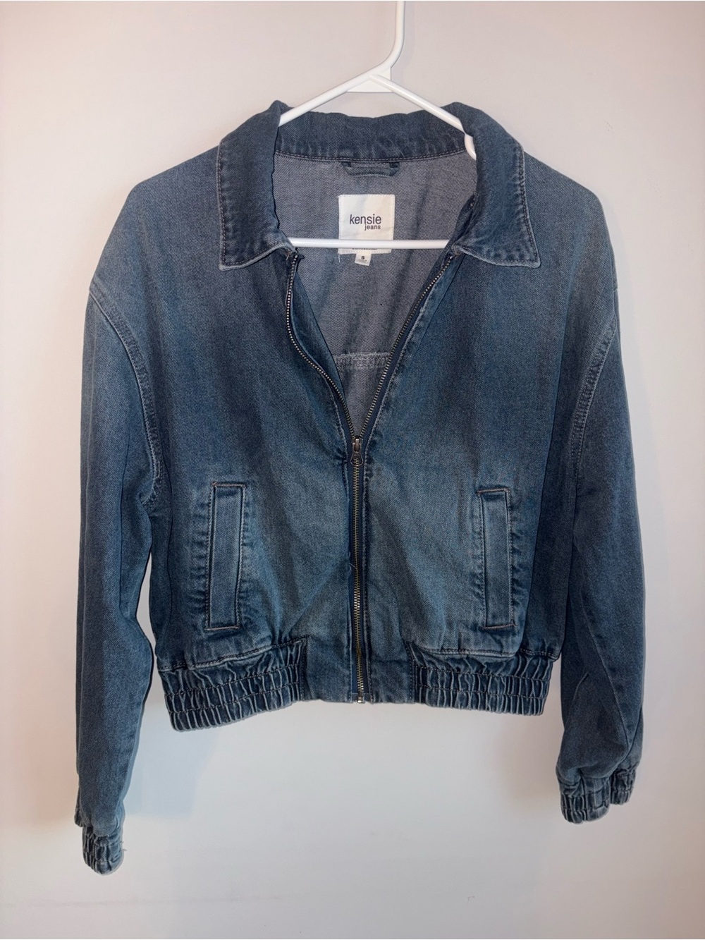 Kensie Washed Blue Denim Zip-Up Jacket